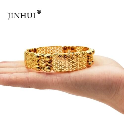 Jin Hui New Fashion Gold Color Wedding Bangles for Women Bride Can OPen Bracelets Ethiopian/france/African/Dubai Jewelry gifts