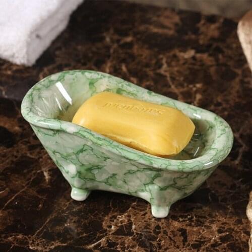 Ceramic Soap Dishes Marble Pattern Shower Case Container Storage Box Bathroom Accessories Handmade Bath Tub Shape Free shipping