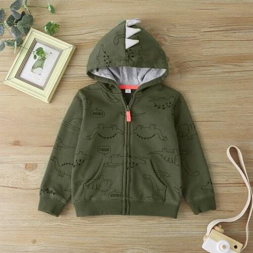 Autumn Spring Kids Boys Hooded Jacket Casual Zipper Boy Sweater Cartoon Dinosaur Hooded Jacket Children Clothing