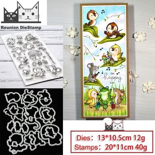 Reunion Birds Mouse Music Metal Cutting Dies and Stamps Stencil for DIY Scrapbooking Photo Album Embossing Decorative Craft Die