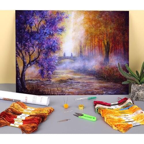 Natural Scenery Rendezvous Pre-Printed 11CT Cross-Stitch DIY Embroidery Full Kit DMC Threads Painting Needlework Design