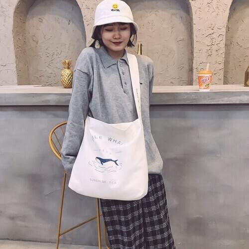 2020 New Style Single-Shoulder Canvas Bag Womens Korean-Style Large-Capacity Student Messenger Backpack Canvas Bag White