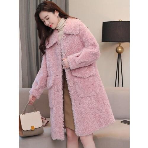 2021 winter new sheep shearing coat womens medium and long Kara roll real Lamb Fur grass coat fashion