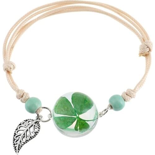 New Glass Bracelets Handmade Dandelion Woven Dried Flowers Glass Beads Bracelet Women Jewelry