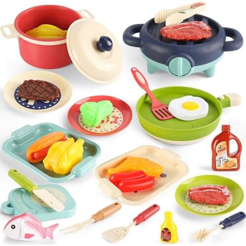 New Kitchen Toys Set Simulation Pretend Play Kitchen Food Utensils Cooking Pots Pans Play House Toy For Children