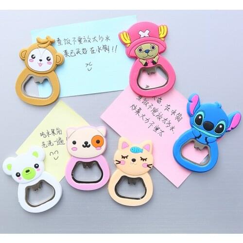 PVC Soft Plastic Cartoon Bottle Opener Creative Cartoon Beer Opener Multi-functional Magnetic Opener Fridge Sticker-1PC
