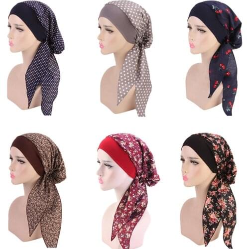 Fashion print flowers women inner hijabs cap muslim head scarf turban bonnet ready to wear Islamic ladies wrap under hijab caps