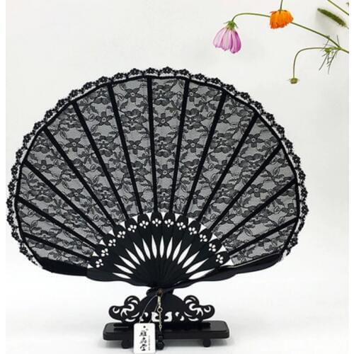 Japanese style shell fan custom Vintage boutique ladies Japanese folding fan wholesale Handmade lace lace