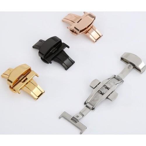 Stainless Steel Solid Double Push Button Fold Watch Buckle Butterfly Deployment Clasp Watch Strap 16mm 18mm 20mm 22mm 24mm