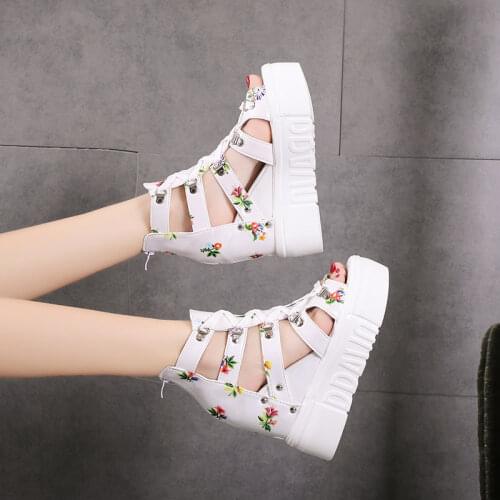 2019 Summer Women Sandals Black Wedge Heels Sneakers Summer Peep Toe High Heels Platform White Flip-Flops Thick Bottom Sandals