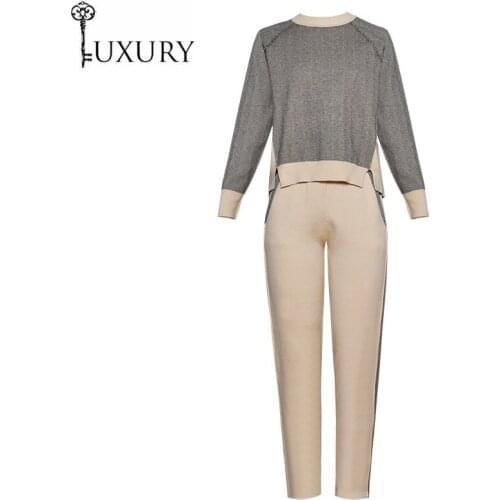 Sets Autumn Winter Tracksuit Women Vintage Plaid Knitting Pullovers+Skinny Pant Casual Sweater Suits Set