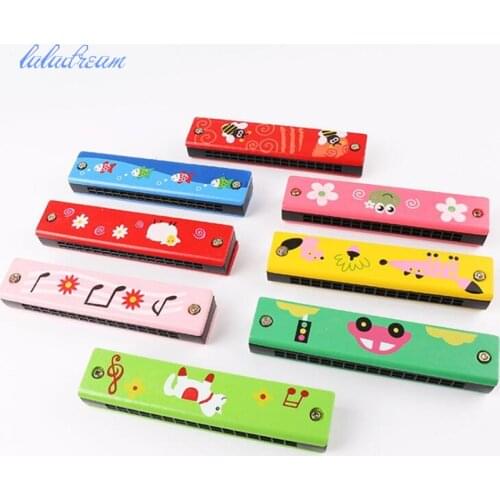 1pc Cartoon Wooden Double Row 16 Holes Harmonica Musical Instrument Educational Toys for Children Kids