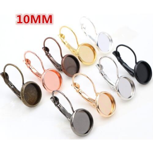 10mm 10pcs 9 Colors Plated French Lever Back Earrings Blank/Base,Fit 10mm Glass Cabochons,Buttons;Earring Bezels