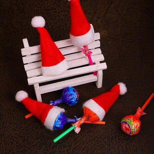 10pcs/lot Mini Christmas Hat for Candy New Year Decoration Lollipop Bonnet Cover Kids Xmas Decoration Cheap Christmas Ornament