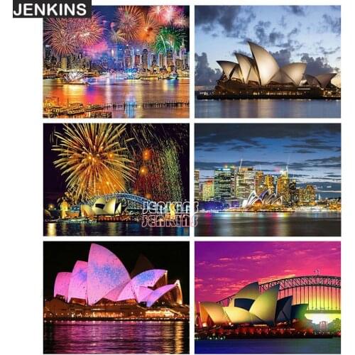 5D DIY Diamond Painting Sydney Opera House Fireworks Decorative Canvas Paintings Home Wall Decor Personalized Puzzles Gift JENKI