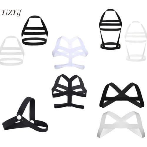 BDSM Sexy Mens Body Chest Harness Bondage Belt Halter Neck Wetlook Truly Men Lingerie Nylon Elastic Wide Straps club party wear
