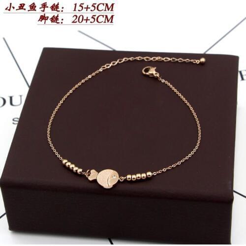 Free Shipping Small Fish With Beads Rose Gold Color Stainless Steel Bracelet