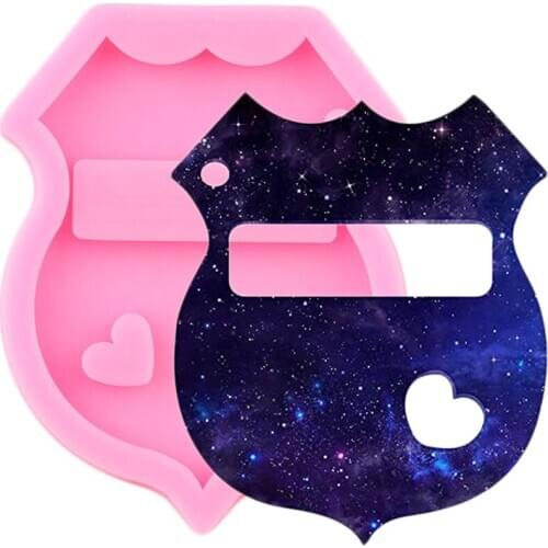 Shiny Police Badge Shape Keychain Molds 3D Craft Resin Clay Silicone Mould DIY Epoxy Keychains Pendant Decoration Moulds