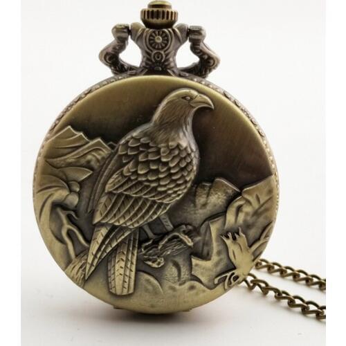 2020 Retro Eagle Hawk Bird Pocket Watch with Necklace Chain Full Hunter Quartz Movement Women Men Gift reloj de bolsillo watches