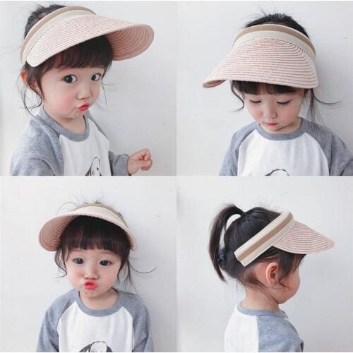 Kids Summer Wide Brim Outdoor Anti-UV Topless Sunhat Visor Cap Beach Straw Hat