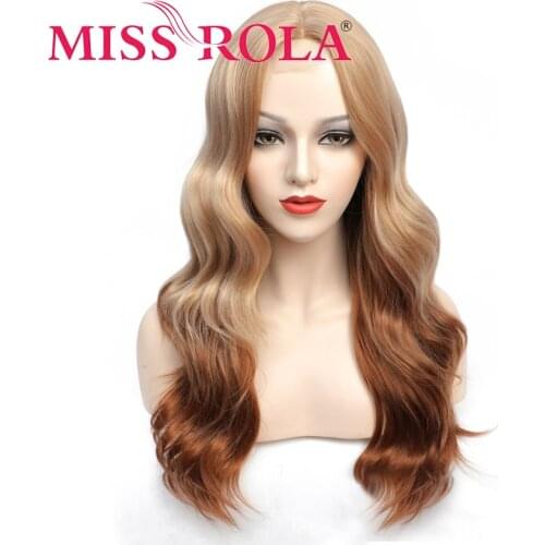 MISS ROLA Long Body Wave Brown Synthetic Wigs for Women Middle Part Cosplay Party Daily Use Heat Resistant