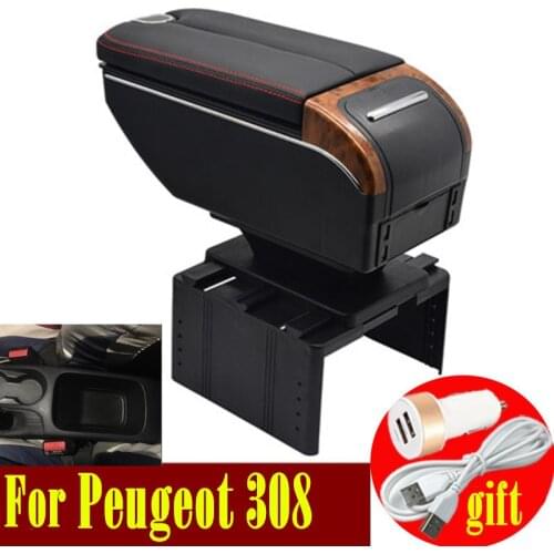 For Peugeot 308 armrest box Double doors open 7USB Centre Console Storage Box Arm Rest