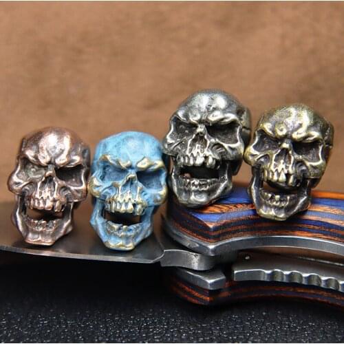 EDC Paracord Beads Punk Skull Retro Brass Umbrella Rope Lanyard Pendant Red Copper Knife Bead DIY Bracelet Keychain Accessories