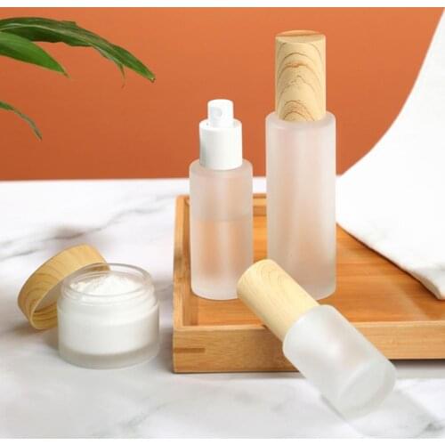 10/20/30/50/80ml Spray Bottles Thick Mini Design Glass Frosted Glass Wood Cover Lotion Bottle for Travel Small Spray Bottle