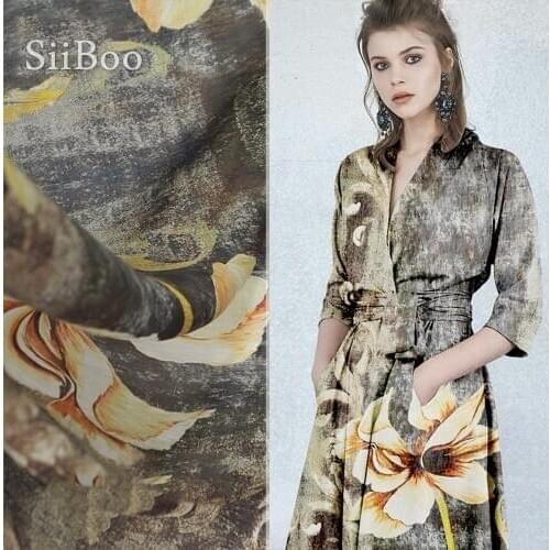 French elegant floral positional printed 20mm linen silk fabric for women spring summer dress shirt tela de lino y seda SP6006