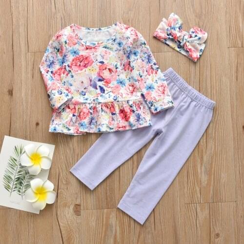 Hot Fashion Baby Girl Clothes Set Pure Cotton Printed Top and Solid Color Pants 2pcs/set Fall Outfit For Little Girls Clothing