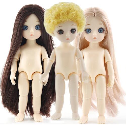 13 Moveable Jointed 16cm 1/8 Dolls Mini BJD Baby Doll Pink Yellow Silver Hair Naked Women Body Fashion Dolls Toy For Girls Gift