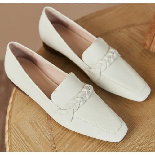 Womens genuine leather slip-on flats loafers leisure soft comfortable square toe moccasins daily espadrilles shoes for women