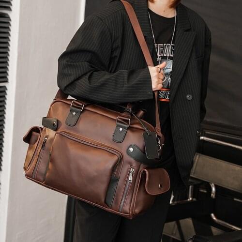 Retro Design Crazy Horse Leather Mens Handbag Large Capacity Waterproof Laptop Duffle Bag Male Storage Pack Gym Boarding Bag