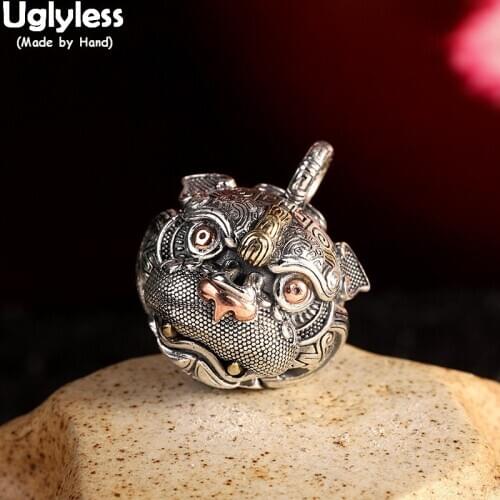 Uglyless it can ring Animal Bell Pendants for Men Cool Dog Pendant Necklaces NO Chain Thai Silver 925 Silver Jewelry Car Hanging