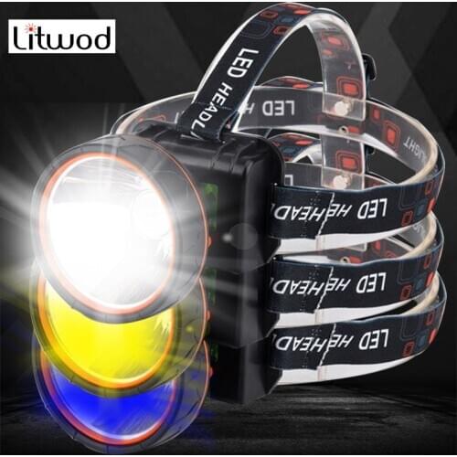 3 Colors White Yellow & Blue Led Headlamp Built in Battery Rechargeable Headlight Head Flashlight Lamp Torch Light for Fishing