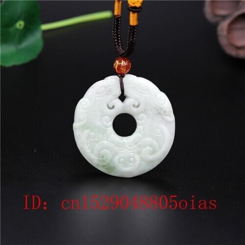 Natural White Green Chinese Jade Dragon Rune Pendant Necklace Charm Jewelry Double-sided Hollow Carved Amulet Gifts for Women
