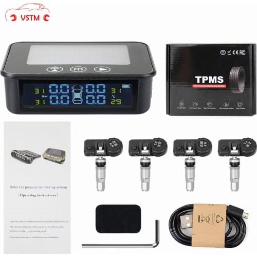 2021 Newly Solar Power Tpms Car Tire Pressure Alarm Monitor System Auto Security Alarm Systems Tyre Pressure Temperature Warning
