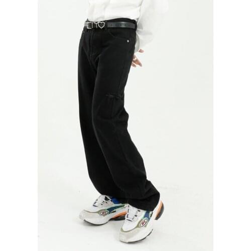 2021 New Vintage Washed Size Hole Casual Classic Jeans Pants Male Streetwear Hip Hop Straight Black Blue Denim Trousers Pant