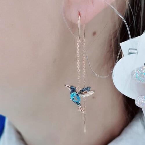 Newly Ladies Elegant Hummingbird Rhinestone Stud Earrings Dangle Earrings Women