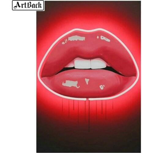 NEW 5d diamond painting red lips picture 3d diamond embroidery full square / round drill home decoration painting 55x80cm