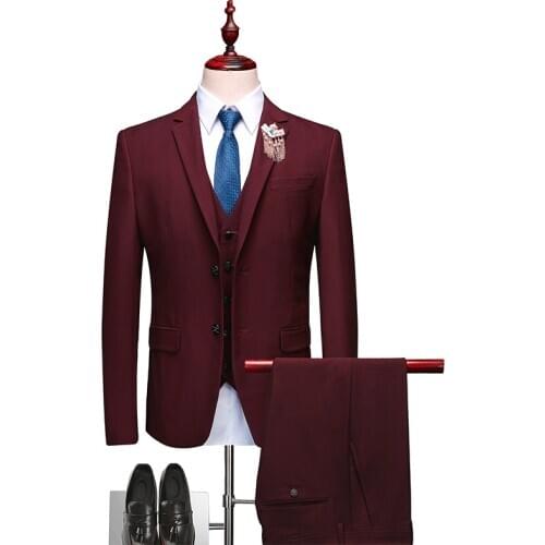 New Brand Groom Tuxedo Suit 2021 Custom Made Wine Red Men Suits Terno Slim Fit Peaked Lapel Groomsmen Men Wedding Prom Suits