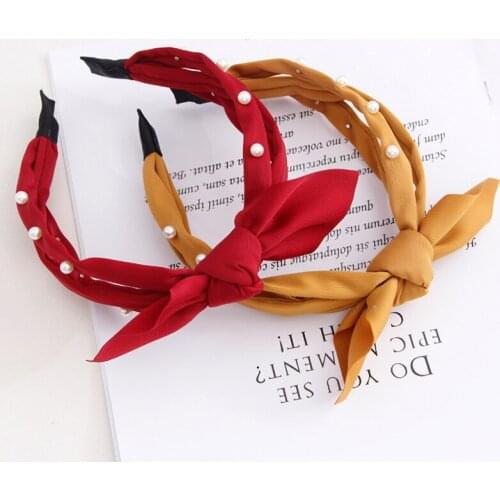 Korean Bow Pearl Hairband Fashion Three-layer Hollow Rabbit Ear Headhoop For Women Girls Simple Solid Headband Hair Accessories