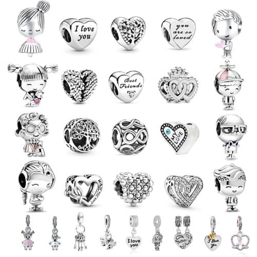 2Pcs/Lot Silver Color Boy & Girl Charm Beads Pendant Fit DIY Romantic Bracelets Necklaces For Women Girlfriend Jewelry Making