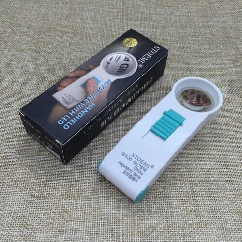 Optical Reading Magnifier With LED Portable Reading Glass 12X Aspheric Lens 30mm Aperture 7815