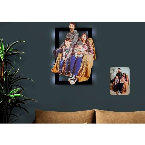 Personalized Full Size Family Caricature OF 3D Led Light Wood Tablo-2