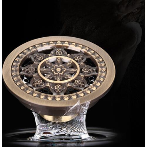 Torayvino Bathroom Floor Drain water stopper Round Antique Brass Shower drain art Printing thread Design Cover Floor Drains