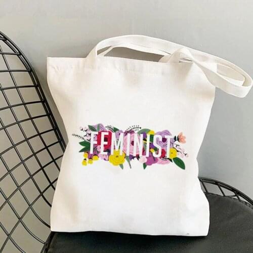 Shopper Girl Power Fem Flowers Bag Harajuku women Shopping Bag Canvas Shopper Bag girl handbag Tote Bag Shoulder Lady Bag