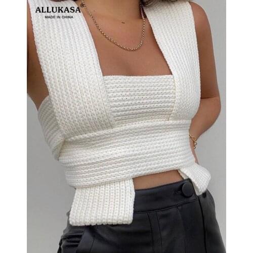 Fall Winter Knitted Crop Tops Sweaters Sleeveless Pullover Female Bandage Sweater Solid Chic Fashion Top Women Sweater Vest