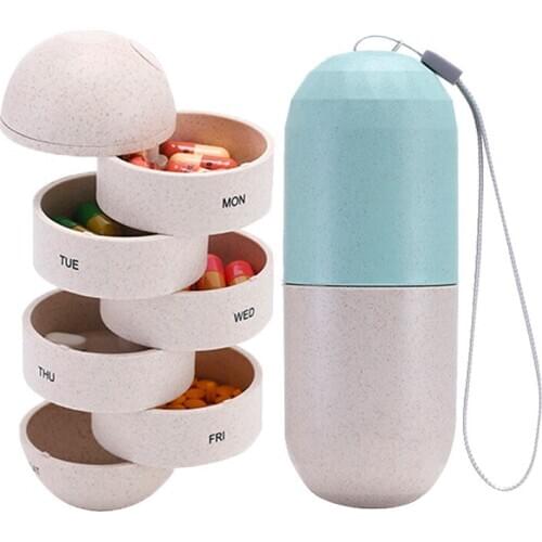 Pill Storage Box Sealed 7-Day Medicine Box Portable Waterproof Grain Wheat Portable Medicine Box 1 Week Travel Capsule