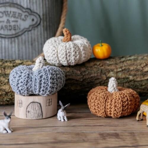 Vintage Pumpkin Home Ornaments Accessories Crochet Stuffed Baby Kids Room Nursery Playroom Decoration Photo Props Table Decor